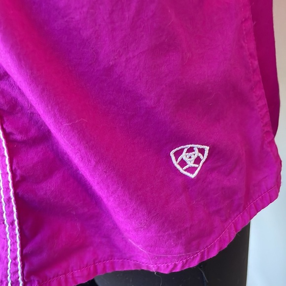 Ariat Western Shirt Fuchsia Pink 100% Cotton Embroidered Studded Snaps - Picture 6 of 12